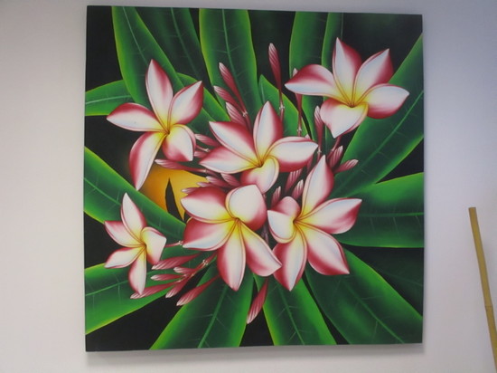 PUT/761 Quadro batik dipinto a mano cm100x100 frangipani rosa